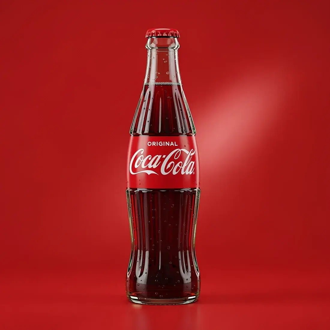 Coca-Cola Original in a chilled 290ml glass bottle against a red backdrop at Alba Street, Social Distrikt, Dubai Mall